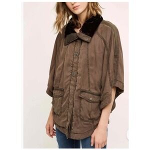 Anthropologie Hei Hei Todra Cape Jacket Poncho Brown Velvet Trim Lyocell XS/S